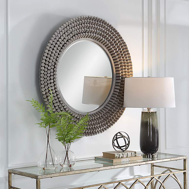 Image 3 Uttermost Portside Driftwood Gray 40" Round Wall Mirror more views