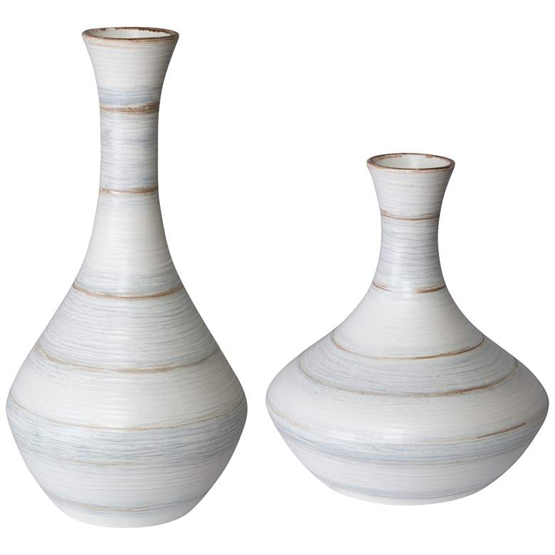 Image 1 Uttermost Potter Striped Ivory Blue Ceramic Vases Set of 2
