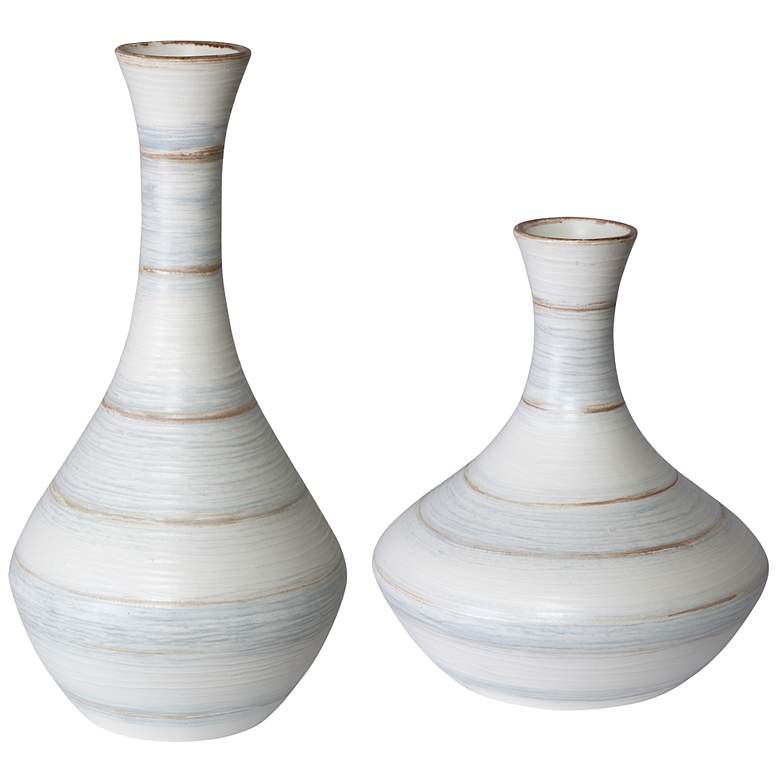 Image 2 Uttermost Potter Striped Ivory Blue Ceramic Vases Set of 2