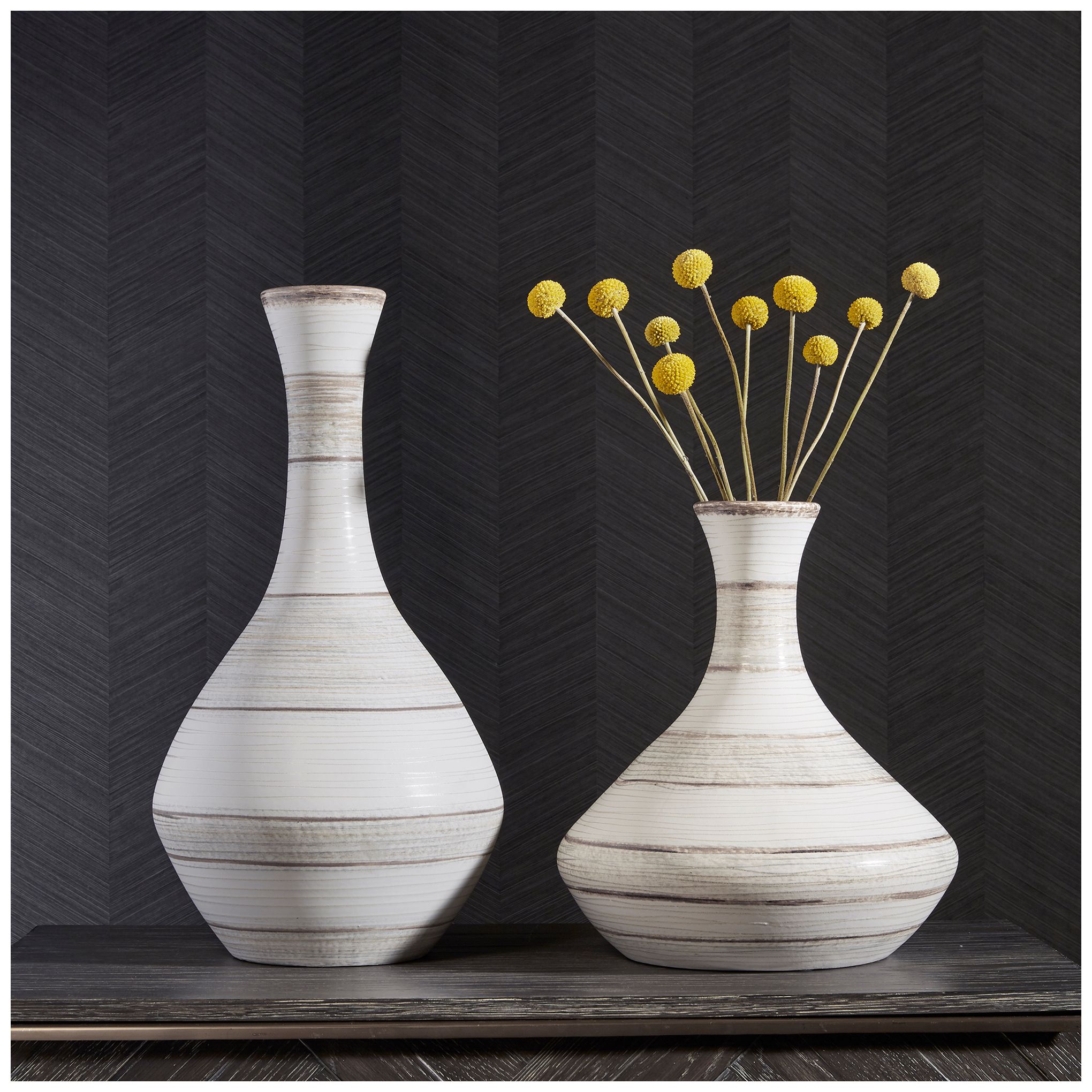 Image 6 Uttermost Potter Striped Ivory Blue Ceramic Vases Set of 2 more views