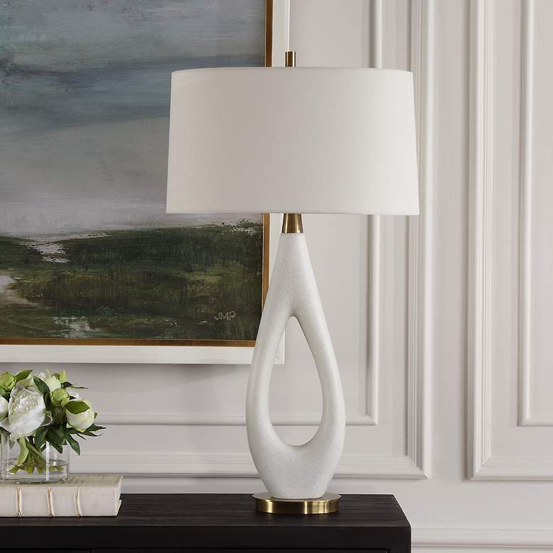 Image 3 Uttermost Promenade 33 1/4" High White Rice Stone Table Lamp more views