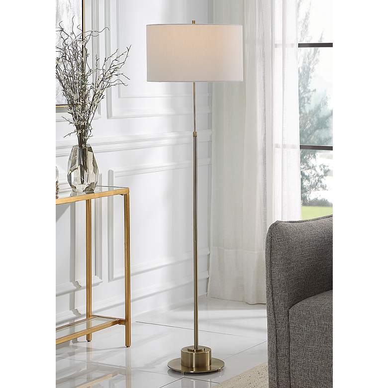 Image 1 Uttermost Prominence Adjustable Height Antique Brass Floor Lamp