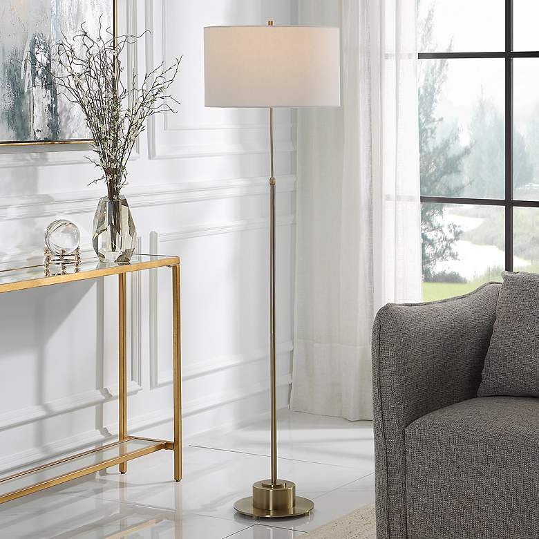Image 1 Uttermost Prominence Adjustable Height Brass Finish Modern Floor Lamp