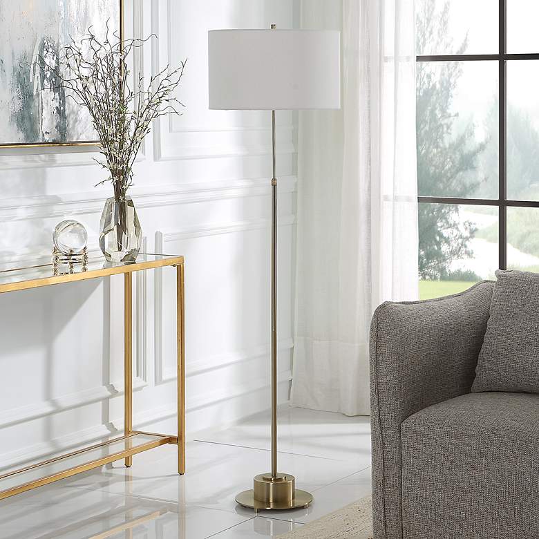 Image 3 Uttermost Prominence Adjustable Height Brass Finish Modern Floor Lamp more views