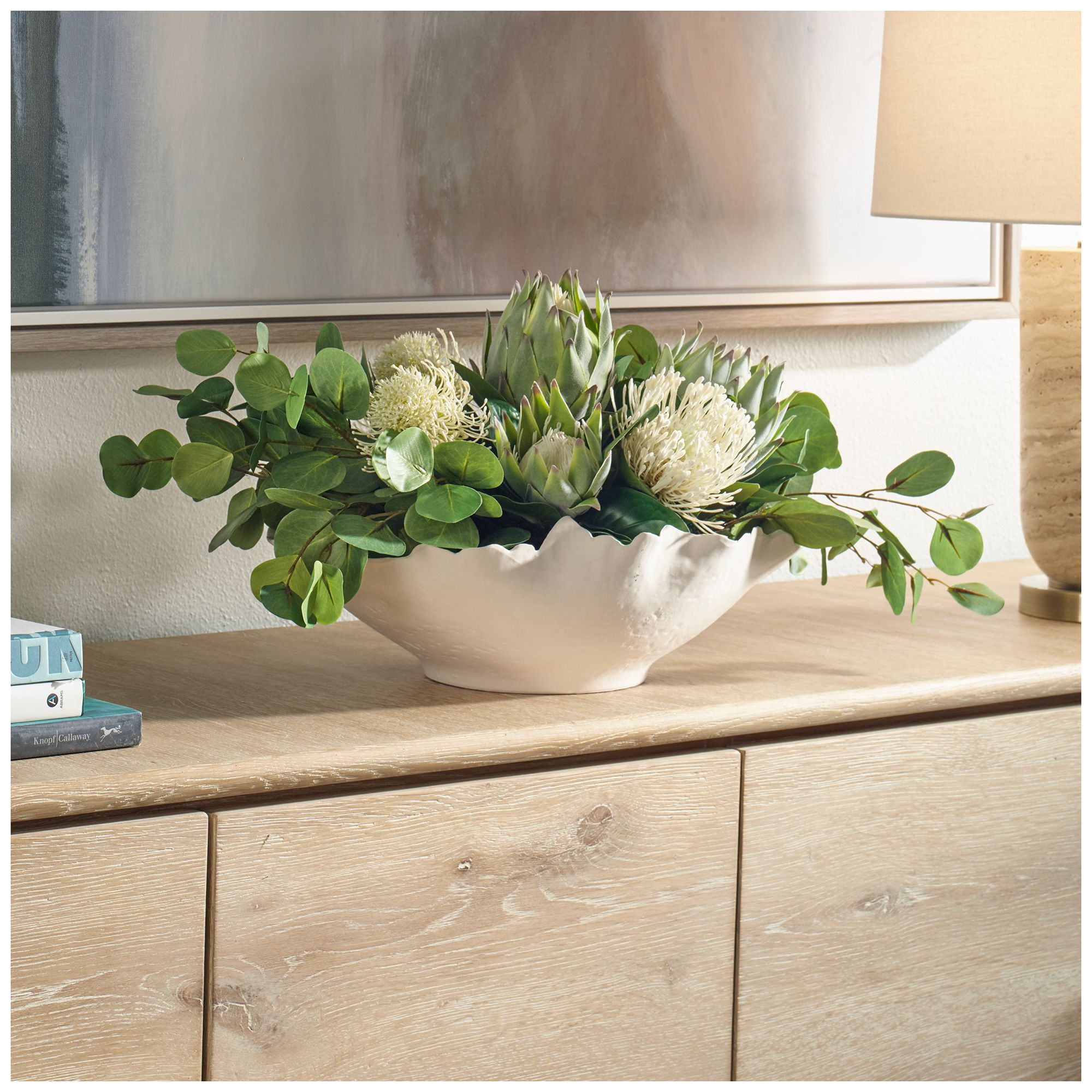 Image 4 Uttermost Protea White Blooms 24" Wide Faux Flower Centerpiece more views