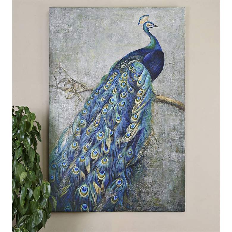 Image 1 Uttermost Proud Papa 72 inch High Peacock Canvas Wall Art