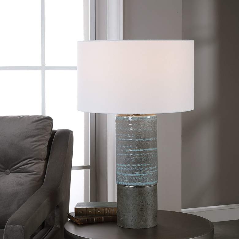 Image 1 Uttermost Prova Light Aqua Blue and Gray Ceramic Table Lamp