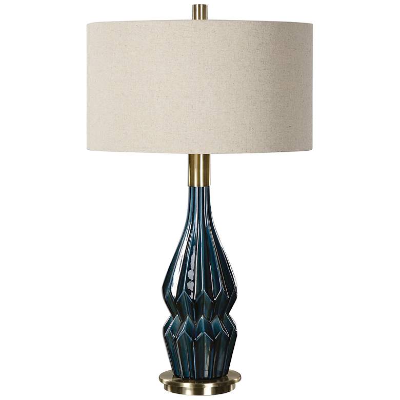 Image 2 Uttermost Prussian Deep Blue Glaze Ceramic Table Lamp