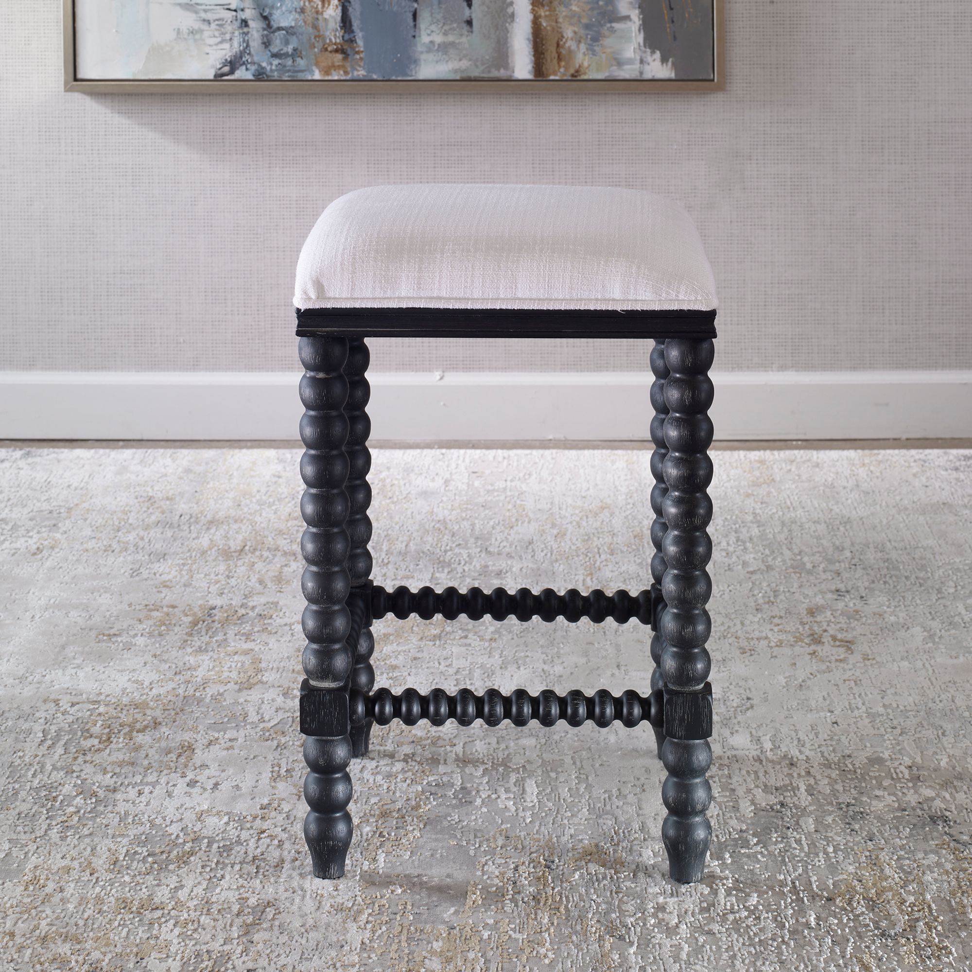Image 3 Uttermost Pryce 25.5-in H Black Wood Counter Stool with White Fabric Seat more views