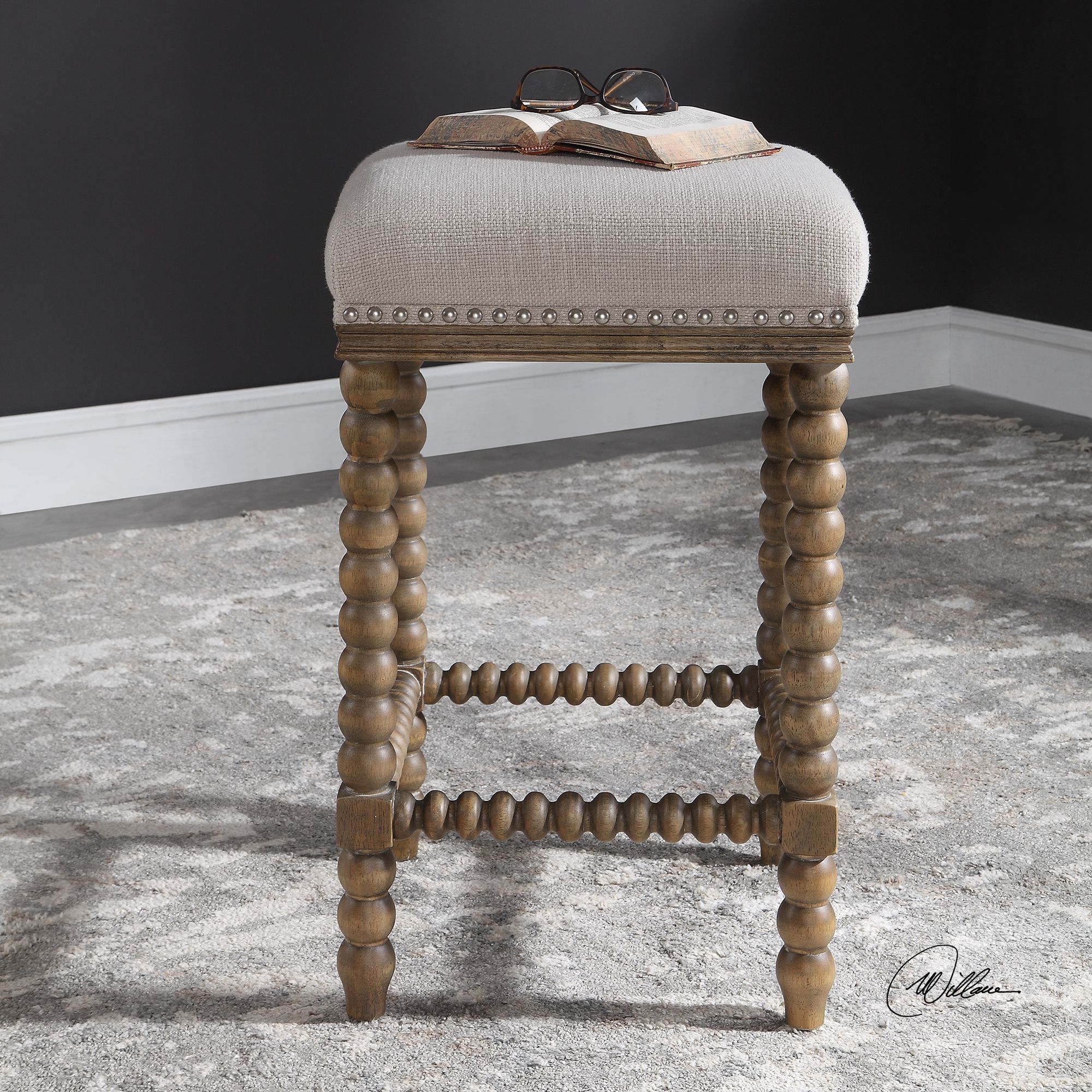Image 4 Uttermost Pryce 25.5-in Light Walnut with Soft Ivory Fabric Counter Stool more views