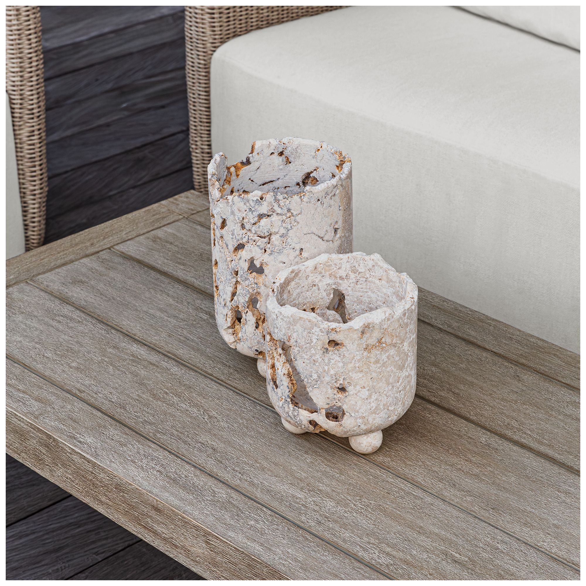 Uttermost Quarried Stone Indoor-Outdoor 2-Piece Candleholders