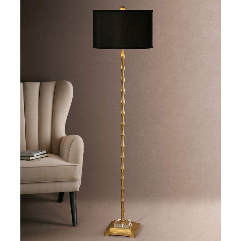 Image 1 Uttermost Quindici 64 1/2" Antique Gold Leaf Bamboo Floor Lamp