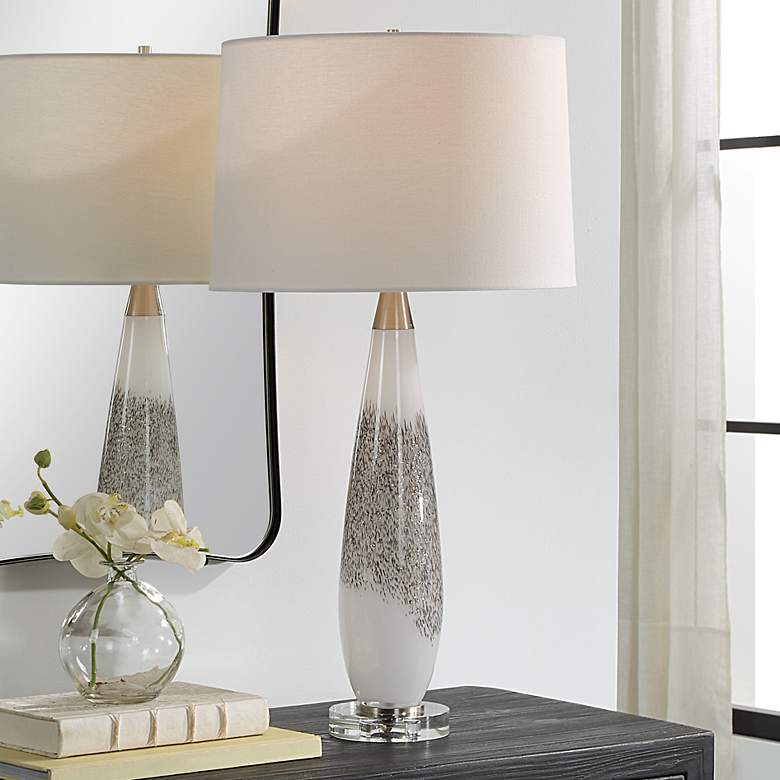 Image 1 Uttermost Quinn White and Mottled Gray Glass Table Lamp