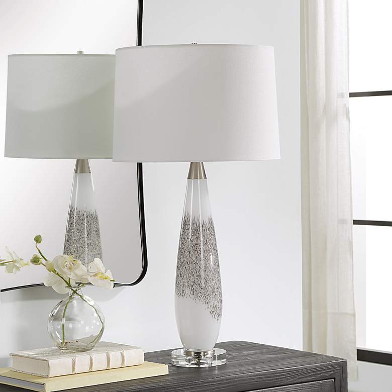 Image 4 Uttermost Quinn White and Mottled Gray Glass Table Lamp more views