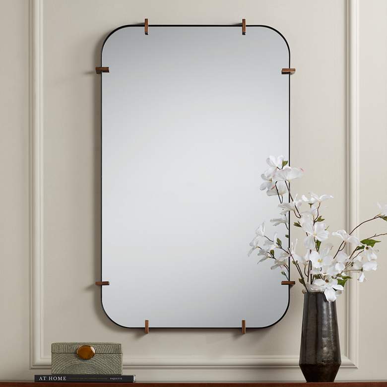 Image 1 Uttermost Radius 24 x 38 Black Rounded Edge Wall Mirror