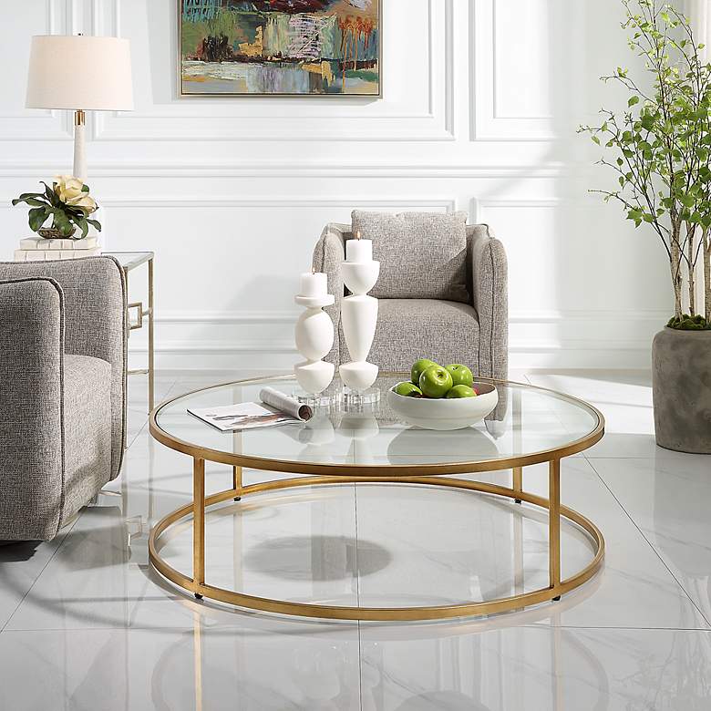 Image 1 Uttermost Radius 48" Round Gold Coffee Table