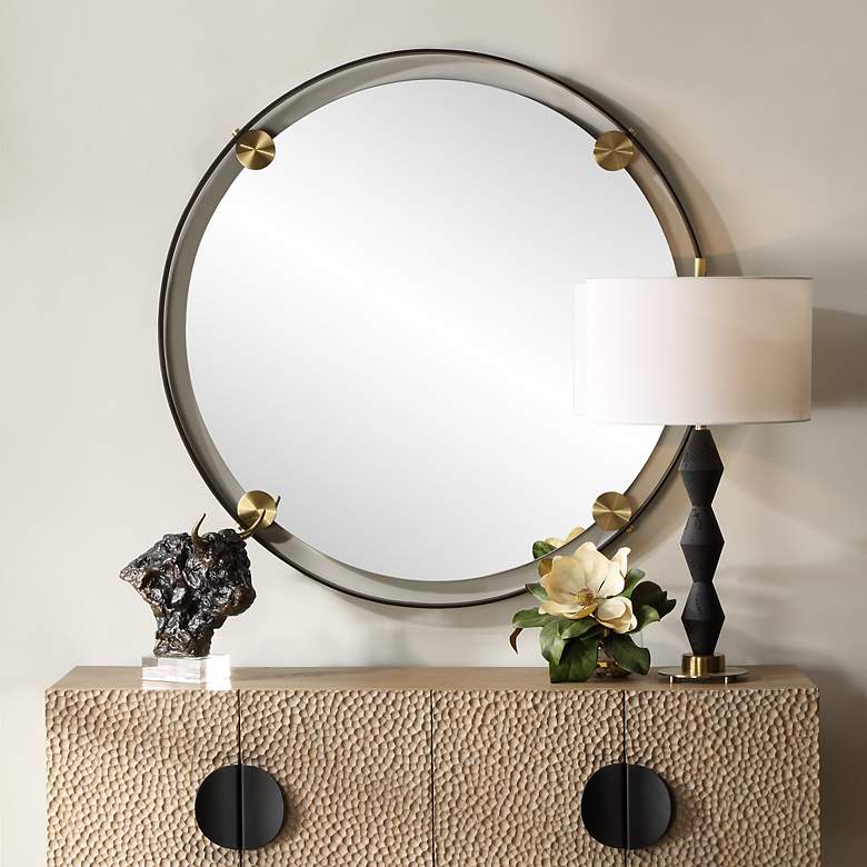 Image 1 Uttermost Radius Bronze 42" Round Wall Mirror