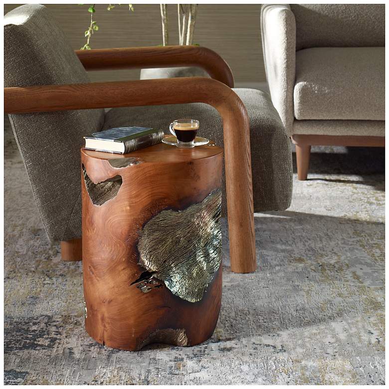 Image 1 Uttermost Rafe 18" H x 13 1/2" W Teak Wood Accent Stool