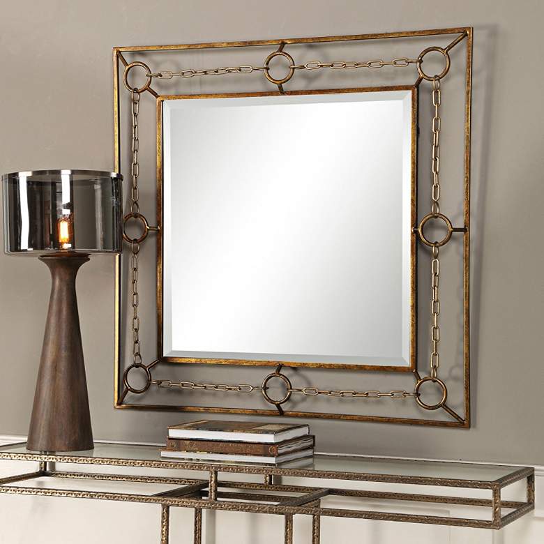 Image 1 Uttermost Rafello Mottled Bronze 37 3/4 inch Square Wall Mirror