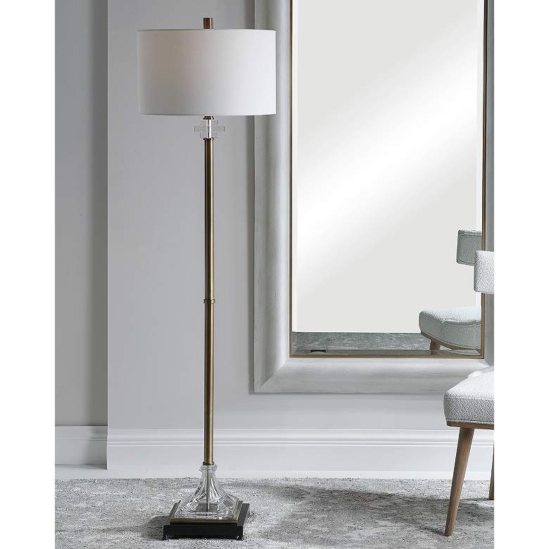 Image 1 Uttermost Rafferty Antique Brass Metal Stem Floor Lamp
