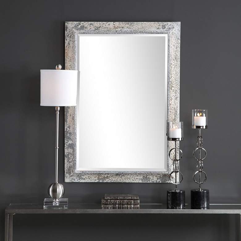 Image 1 Uttermost Raffi Aged Silver and Ivory 30 inch x 42 inch Wall Mirror