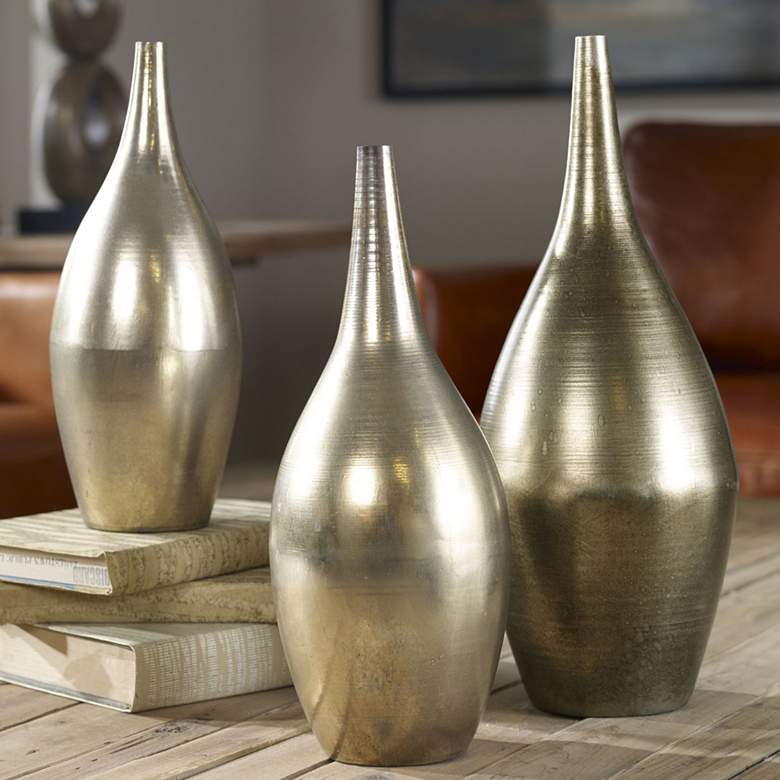 Image 1 Uttermost Rajata Silver Finish Modern Vases - Set of 3