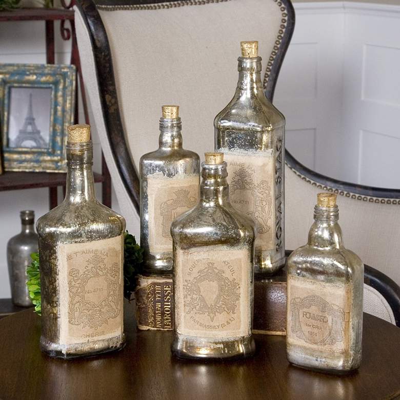 Image 1 Uttermost Recycled Mercury Glass Bottles Set of 5