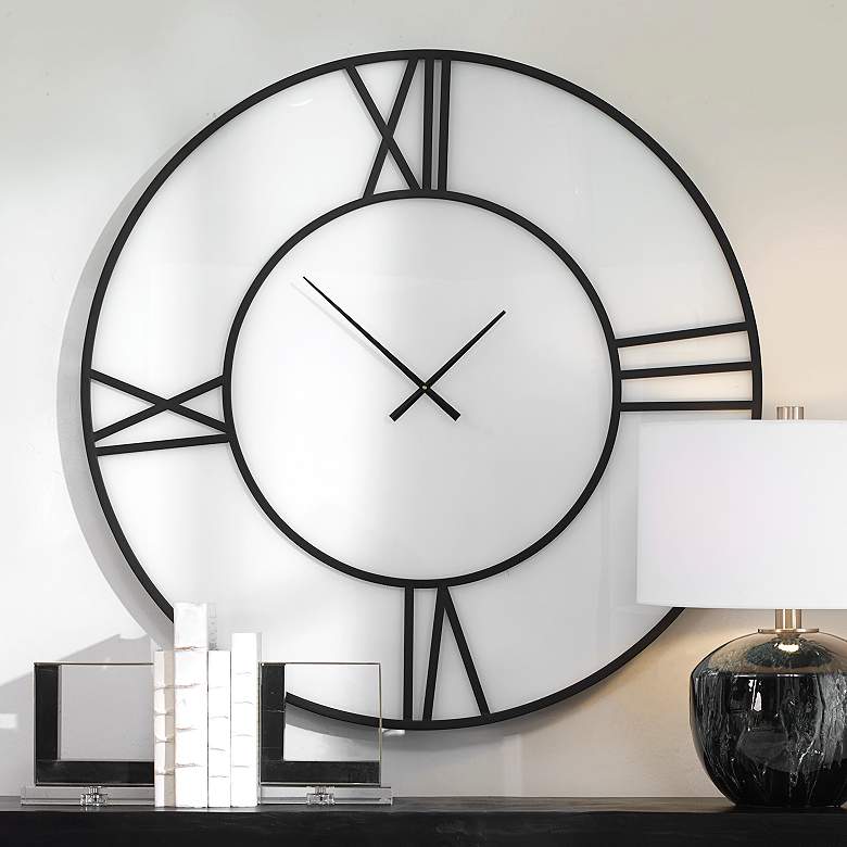 Image 1 Uttermost Reema 40 1/2" Round Black and White Wall Clock
