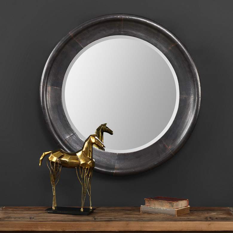 Image 1 Uttermost Reglin Dark Bronze 30 1/2 inch Round Wall Mirror