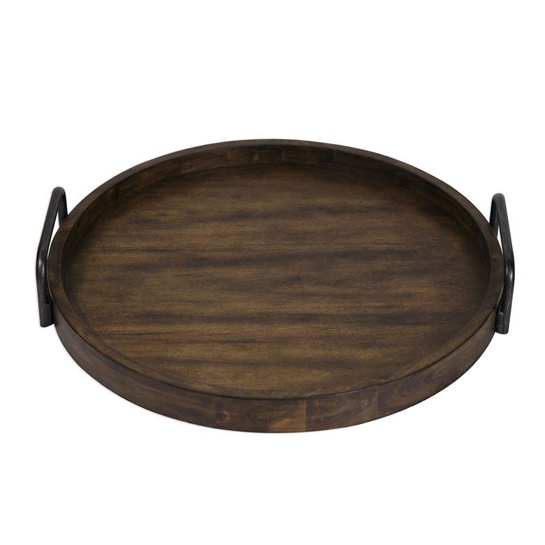Image 3 Uttermost Reine Acacia Wood Round Tray with Handles more views