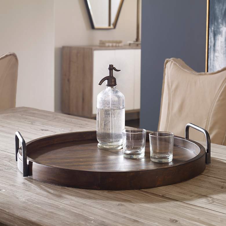 Image 5 Uttermost Reine Acacia Wood Round Tray with Handles more views