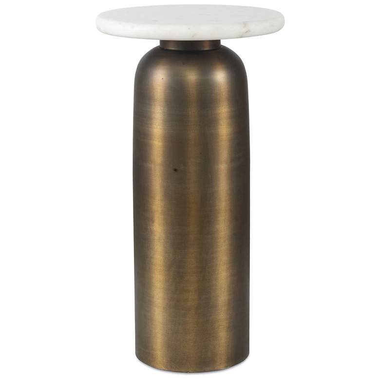 Image 1 Uttermost Reiss 22 1/2" H x 12" W Brass Metal and White Marble Drink Table