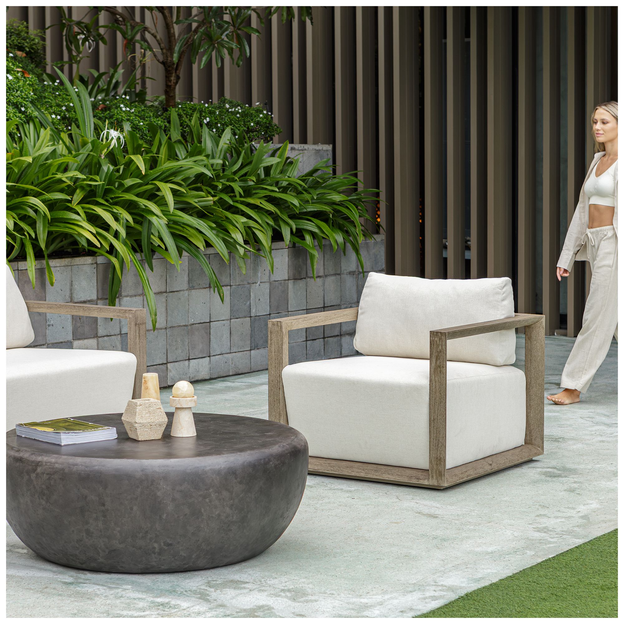 Image 3 Uttermost Remsen Weathered Gray Mahogany Outdoor Lounge Chair more views