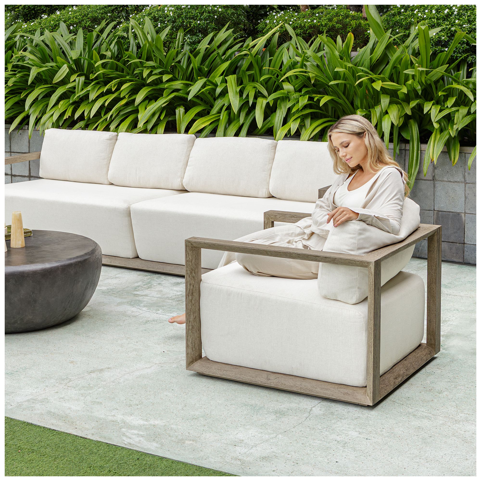 Image 5 Uttermost Remsen Weathered Gray Mahogany Outdoor Lounge Chair more views