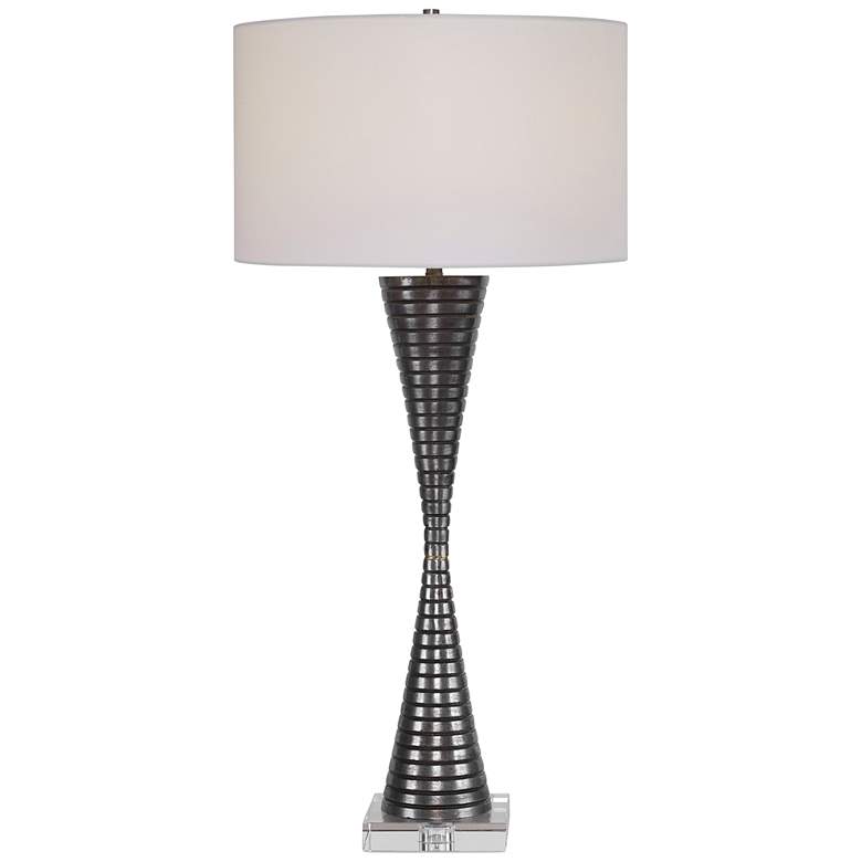 Image 2 Uttermost Renegade 35 1/2" Black Metal Ribbed Hourglass Table Lamp