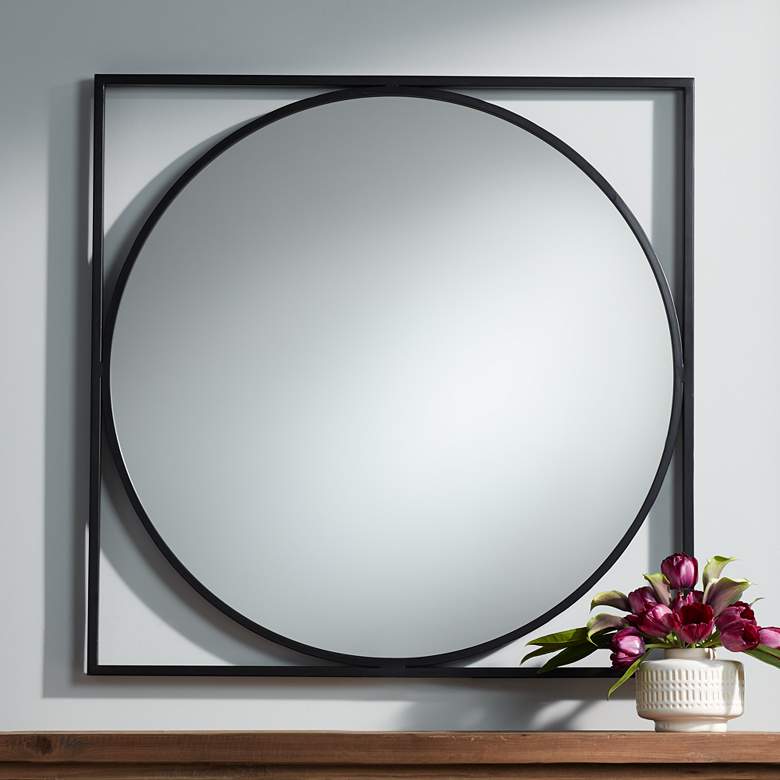 Uttermost Revel Black 34 inch Square Modern Wall Mirror