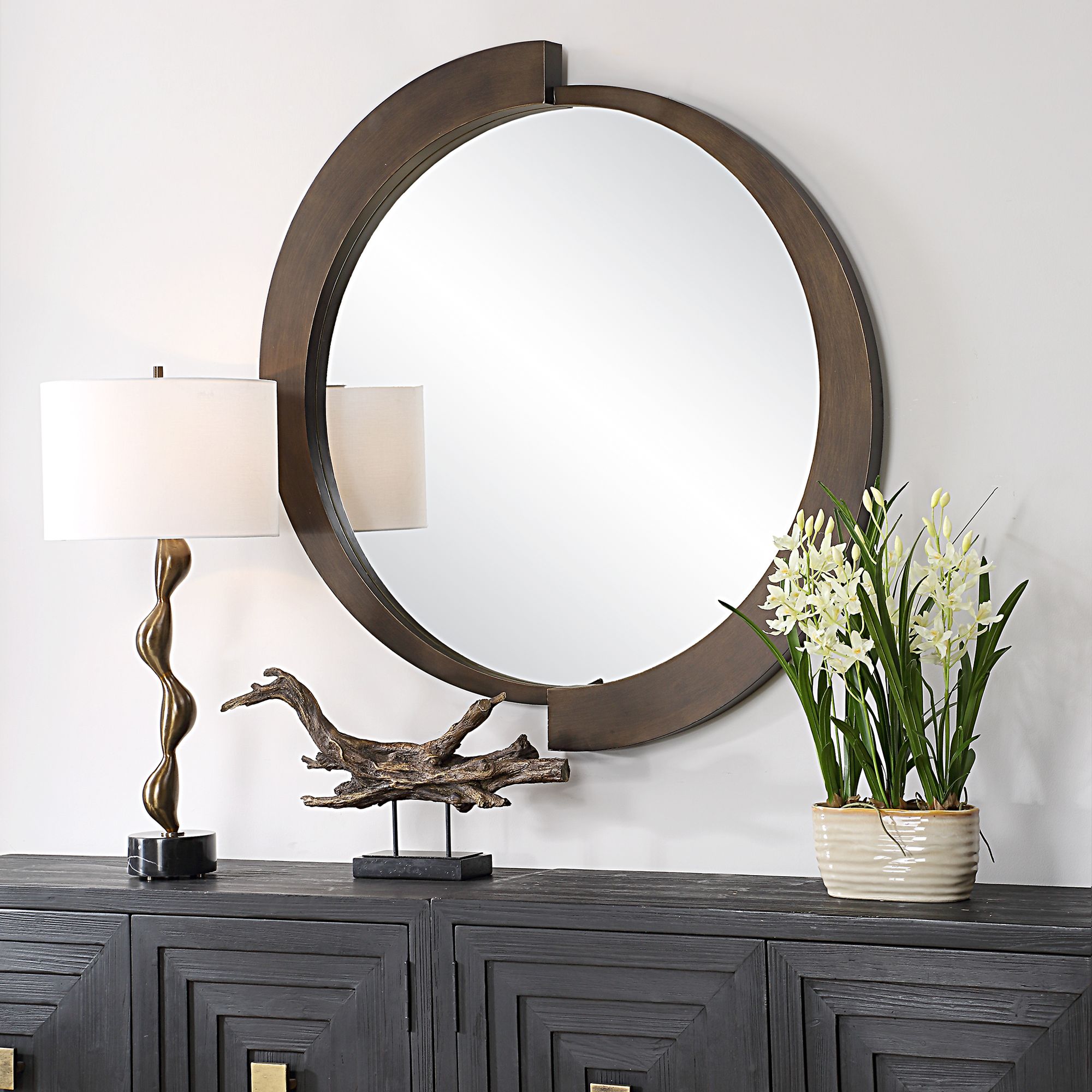 Image 6 Uttermost Reverse Bronze Round Mirror more views