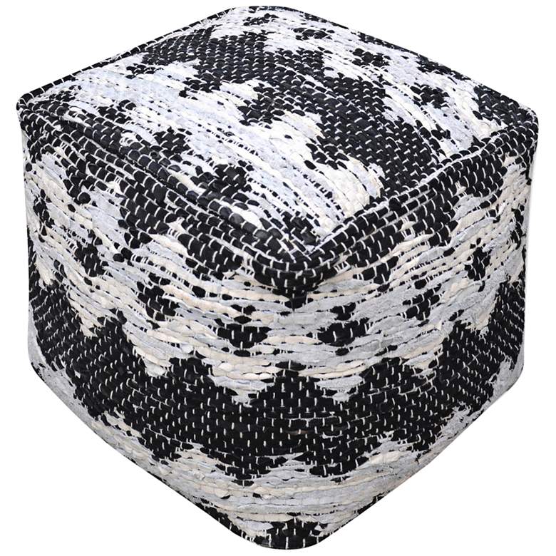 Image 1 Uttermost Rewa Black and Ivory Recycled Leather Pouf Ottoman