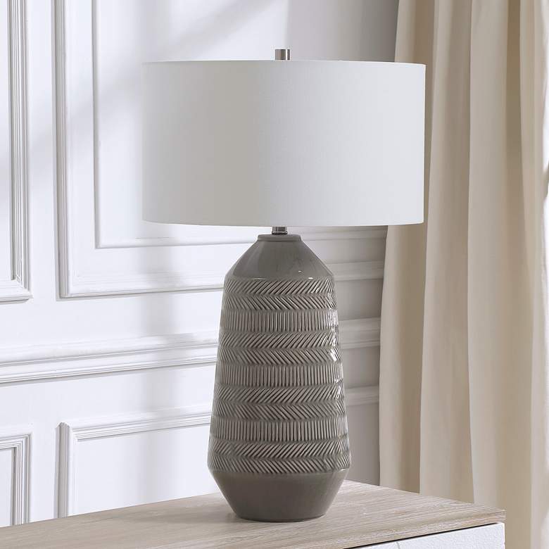 Image 1 Uttermost Rewind 31 1/2 inch Soft Gray Glaze Ceramic Table Lamp