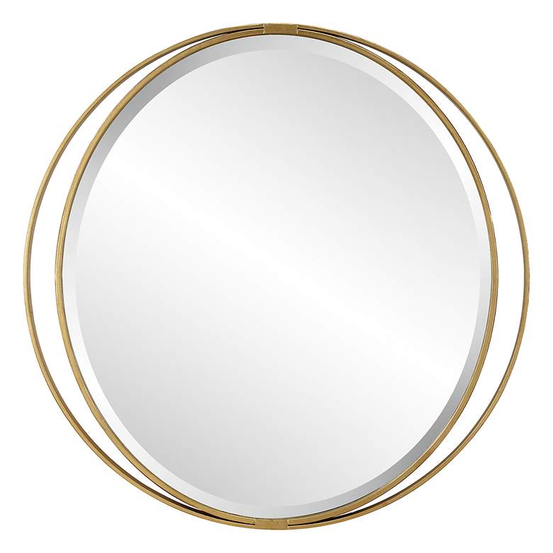 Image 3 Uttermost Rhodes Metallic Gold Leaf 36" Round Wall Mirror