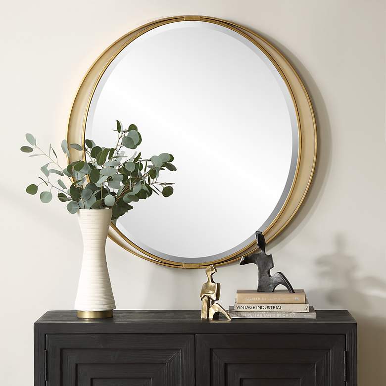 Image 2 Uttermost Rhodes Metallic Gold Leaf 36" Round Wall Mirror