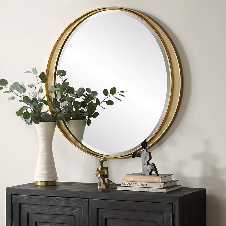 Image 4 Uttermost Rhodes Metallic Gold Leaf 36" Round Wall Mirror more views