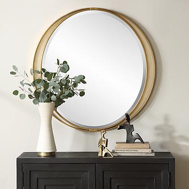 Uttermost Rhodes Metallic Gold Leaf 36" Round Wall Mirror