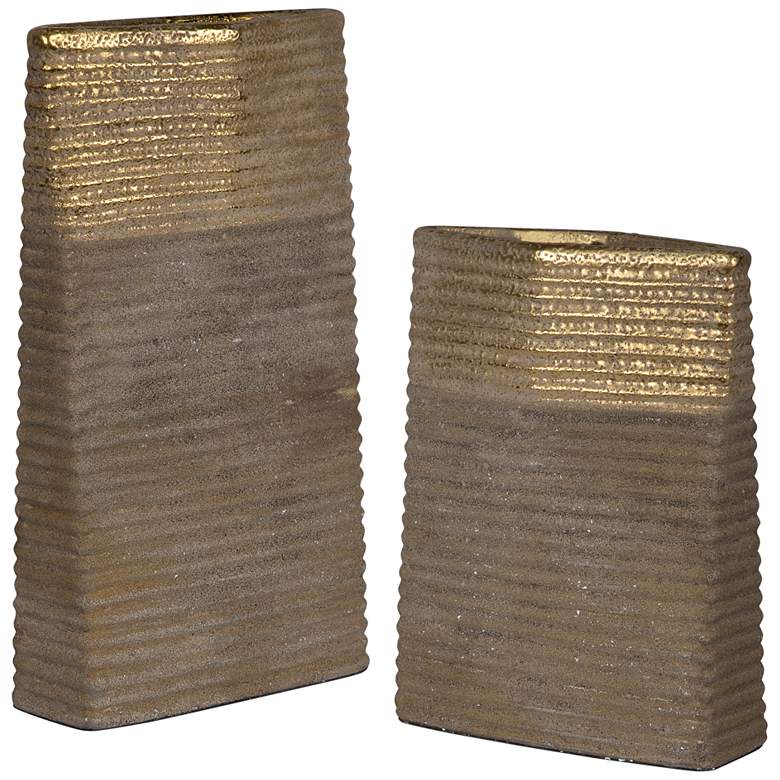 Image 2 Uttermost Riaan Earth Tone and Gold Leaf Vases Set of 2