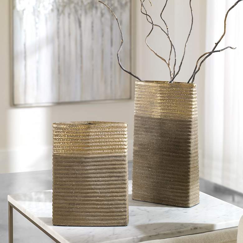 Image 1 Uttermost Riaan Earth Tone and Gold Leaf Vases Set of 2