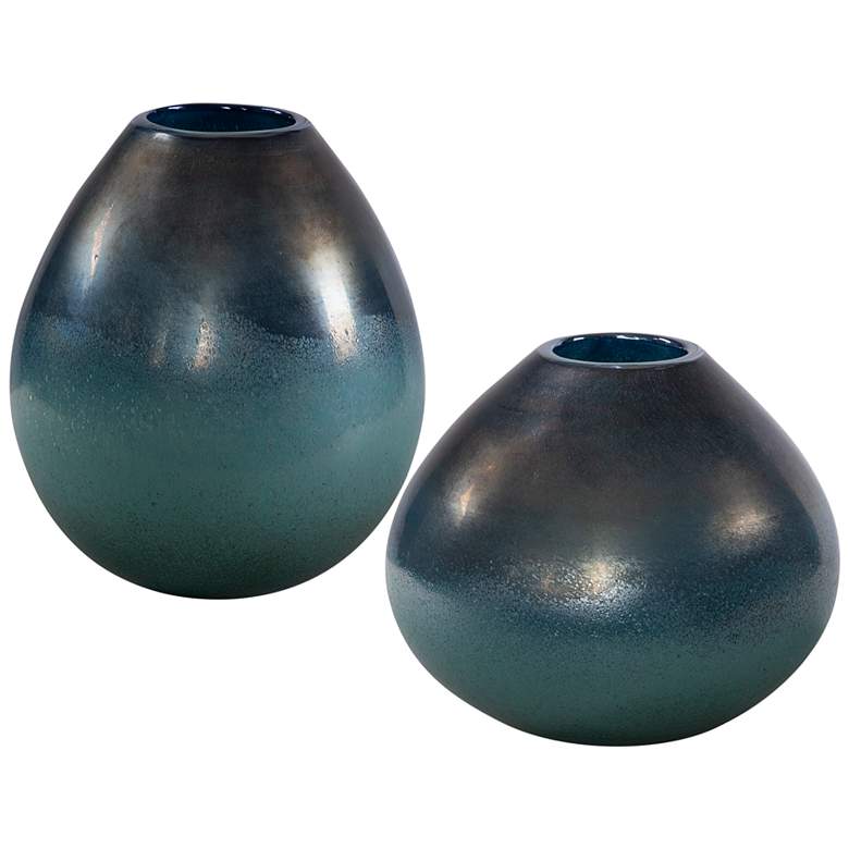 Image 2 Uttermost Rian Bronze and Aqua Glass Vases Set of 2