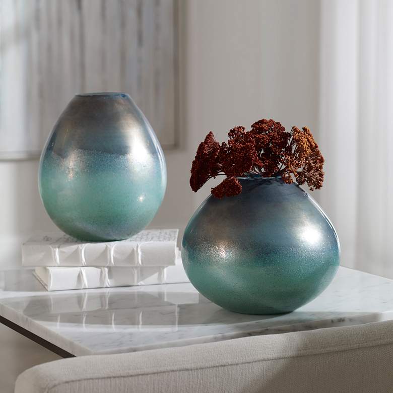 Image 1 Uttermost Rian Bronze and Aqua Glass Vases Set of 2