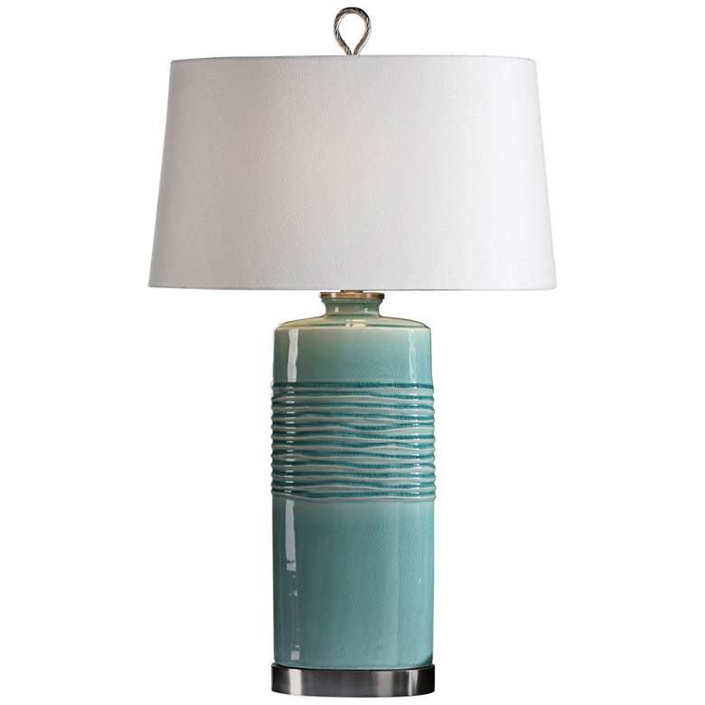 Image 2 Uttermost Rila 32 inch Distressed Teal Blue Ceramic Table Lamp