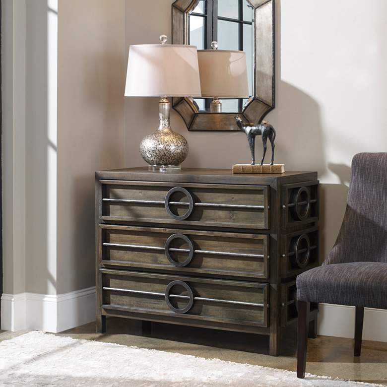 Image 1 Uttermost Riley 42"W Weathered Walnut 3-Drawer Accent Chest
