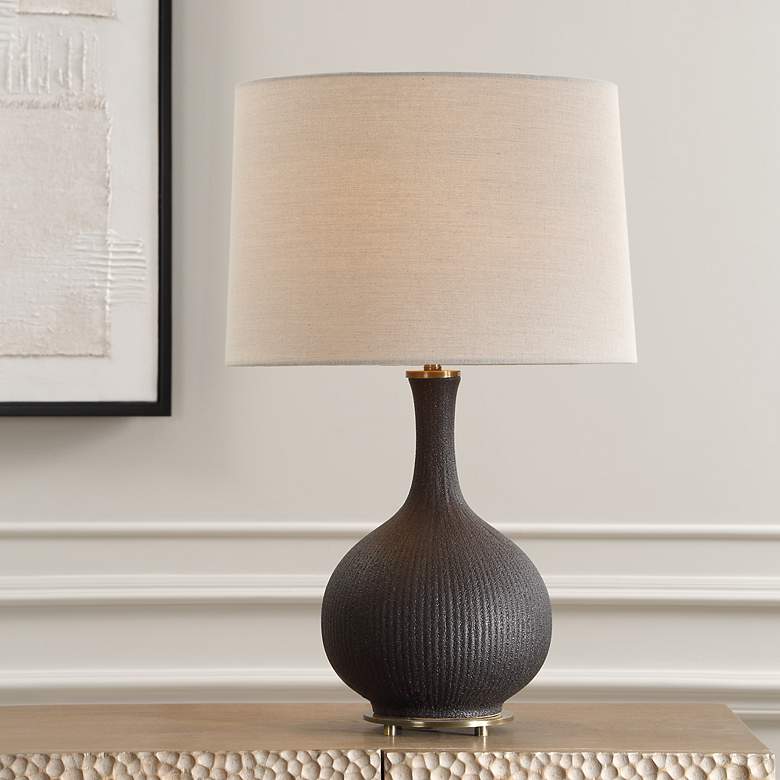 Image 1 Uttermost Rimini Matte Black Ribbed Ceramic Table Lamp